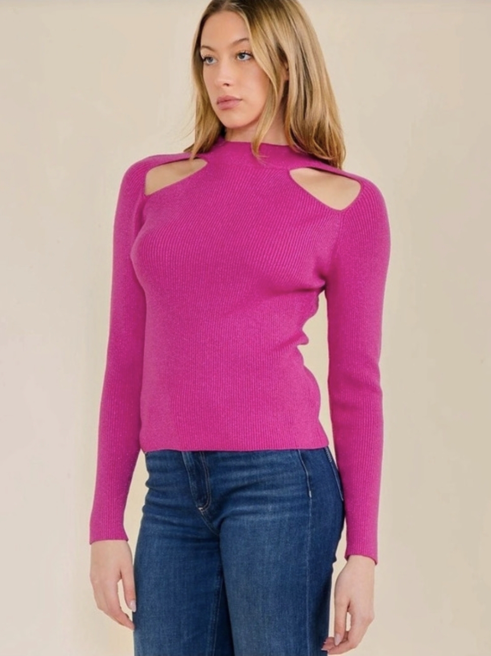 On Twelth Cutout Knit Sweater in Pink Size Small NWT